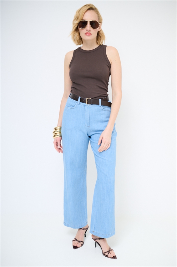 PANTALONE GAMBA DRITTA IN DENIM CON CINTURA BLU CHIARO