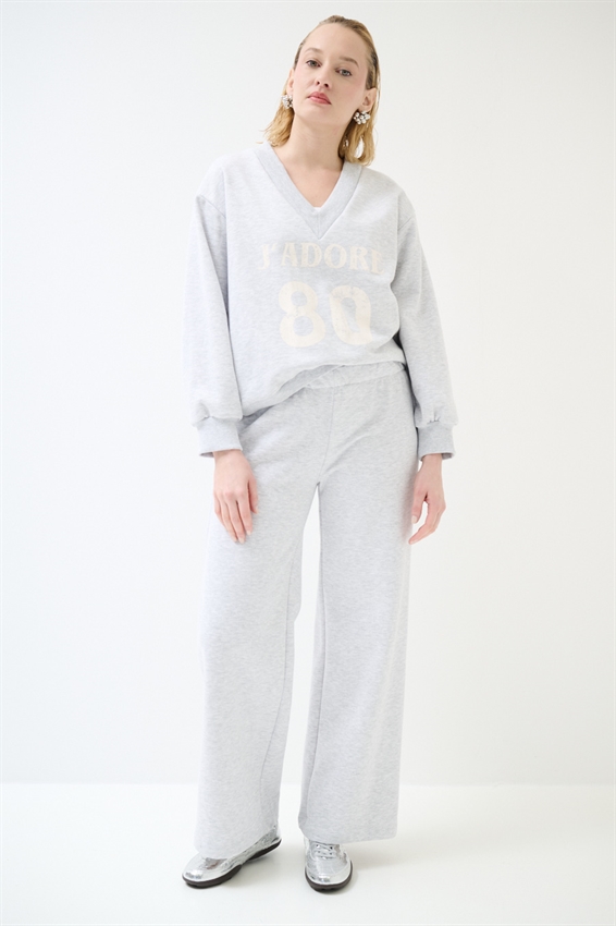 PANTALONE DRITTO IN FELPA CON STAMPA GRIGIO CHIARO