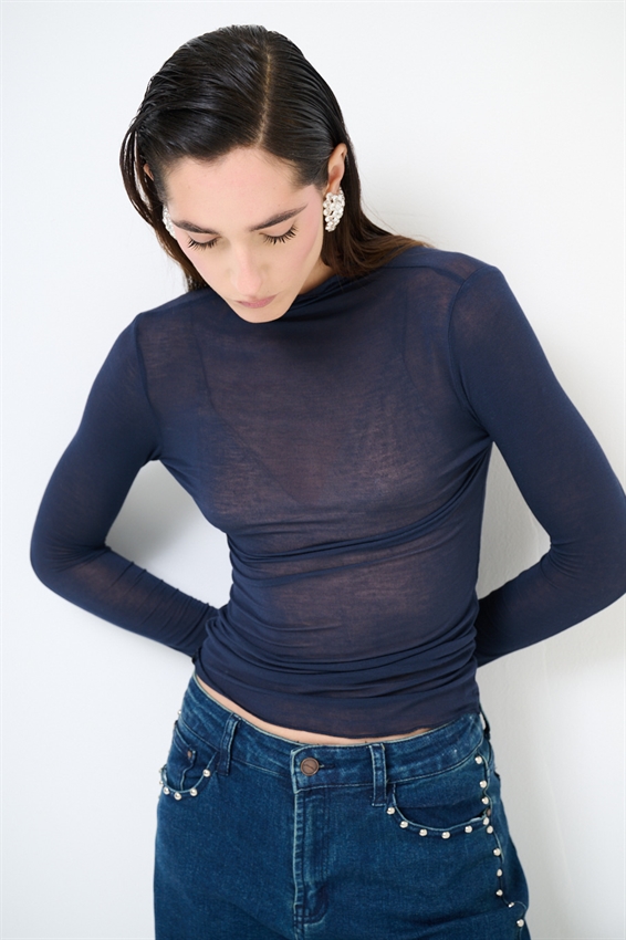 MAGLIA BASIC MEZZO COLLO MODAL BLU