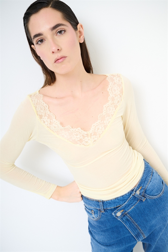 MAGLIA SCOLLO V CON PIZZO MODAL GIALLO