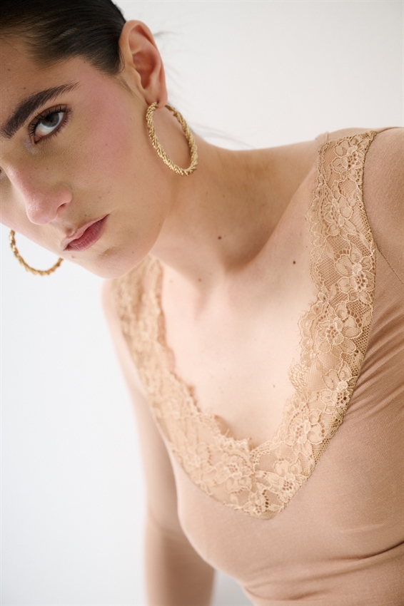 MAGLIA SCOLLO V CON PIZZO MODAL MOKA