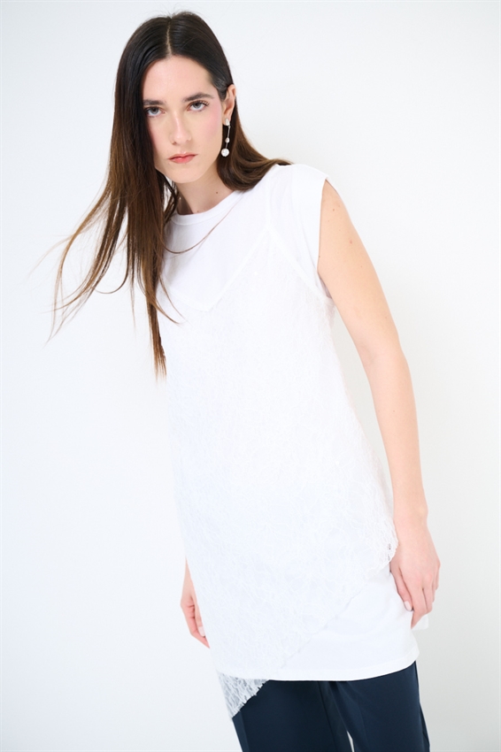 ABITO IN COTONE CON ABITO IN PIZZO BIANCO