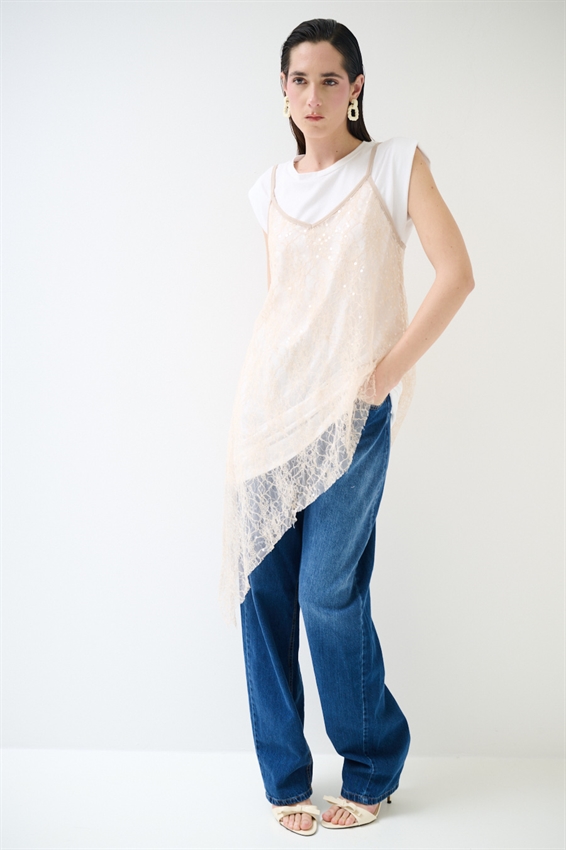 ABITO IN COTONE CON ABITO IN PIZZO NUDE