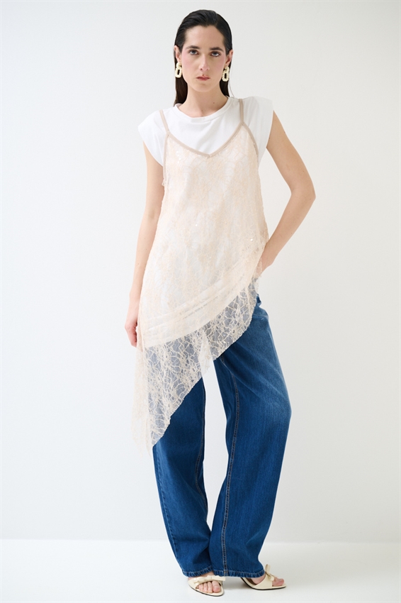 ABITO IN COTONE CON ABITO IN PIZZO NUDE