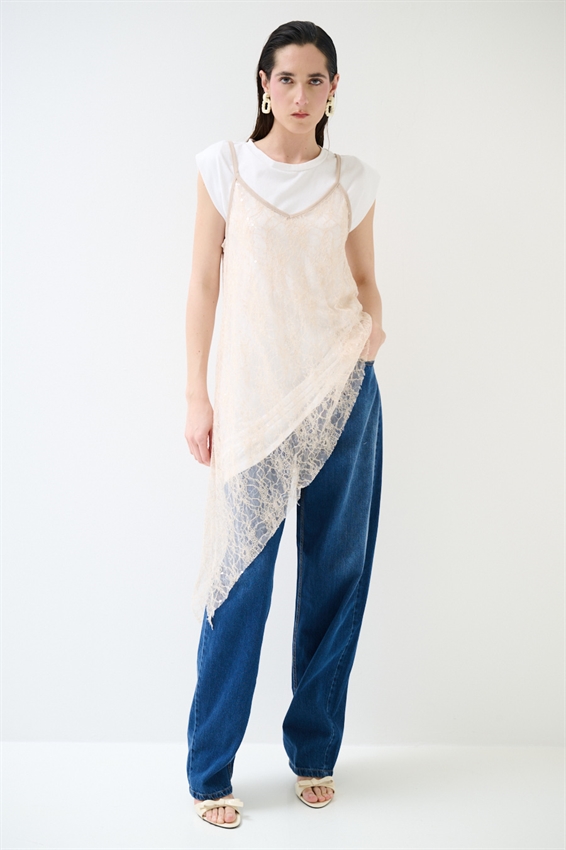 ABITO IN COTONE CON ABITO IN PIZZO NUDE