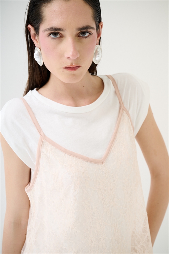 ABITO IN COTONE CON ABITO IN PIZZO ROSA