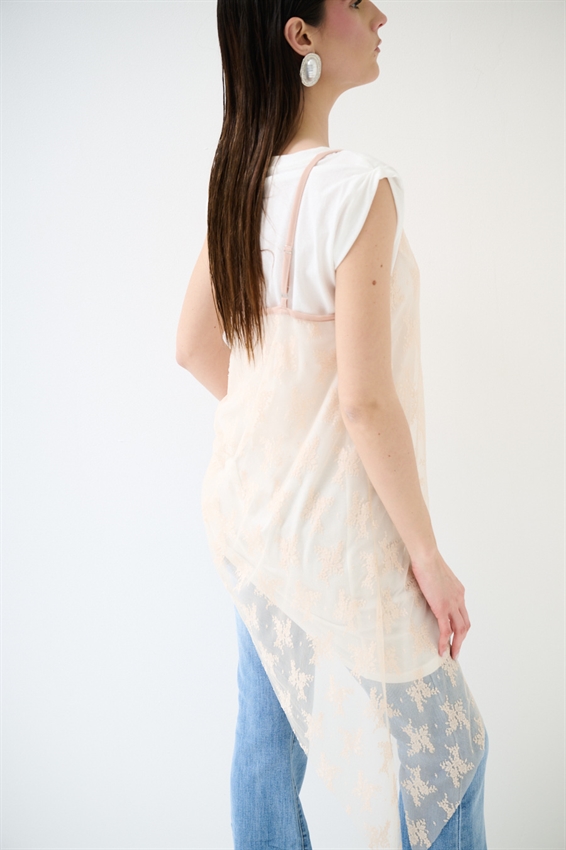 ABITO CON SOVRAPPOSIZIONE IN PIZZO ROSA