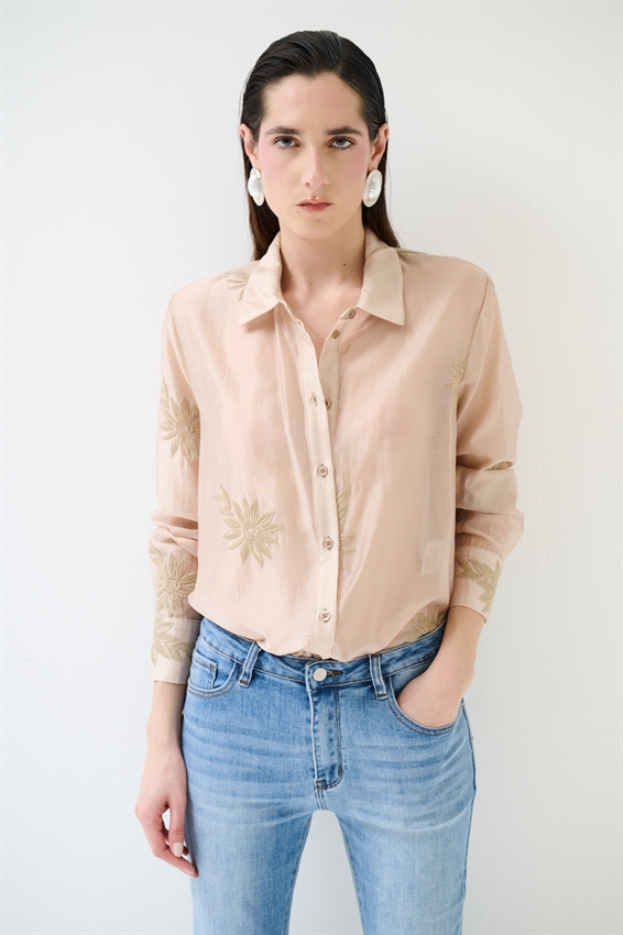 CAMICIA BASIC LYOCELL CON RICAMO NOCCIOLA