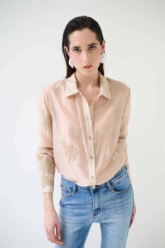 CAMICIA BASIC LYOCELL CON RICAMO NOCCIOLA