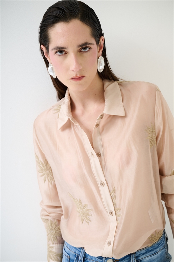 CAMICIA BASIC LYOCELL CON RICAMO NOCCIOLA