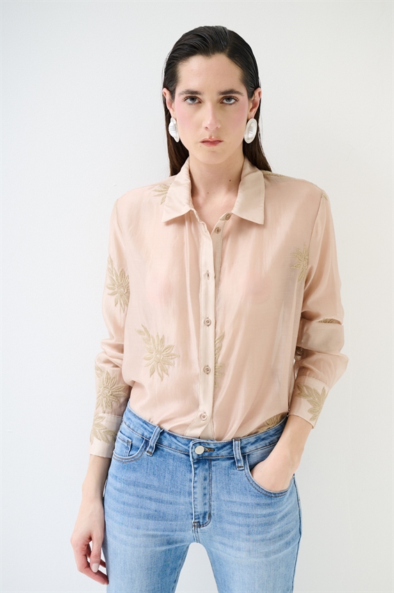 CAMICIA BASIC LYOCELL CON RICAMO NOCCIOLA