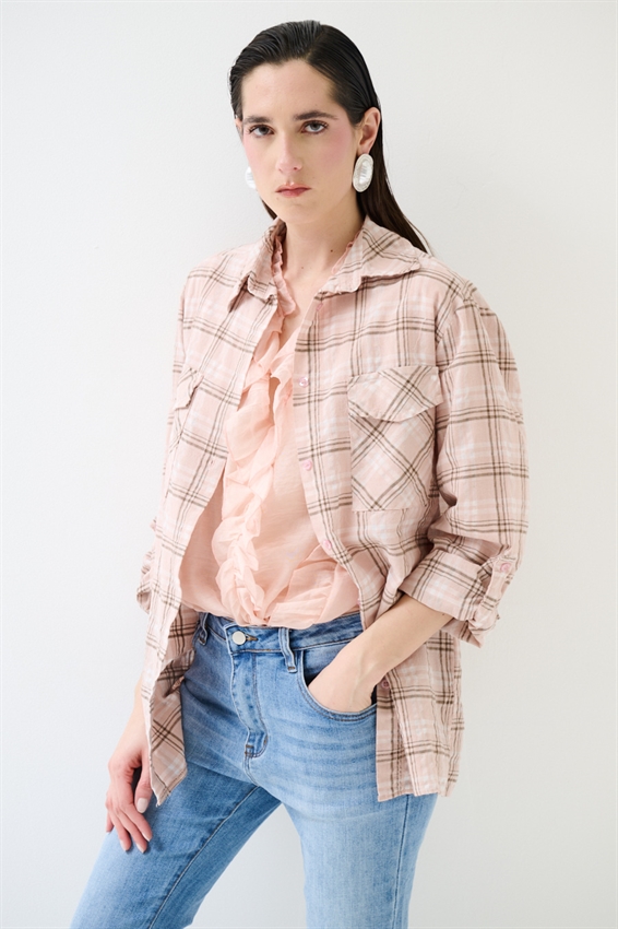 CAMICIA A QUADRI CON TASCHE E SPACCHI ROSA
