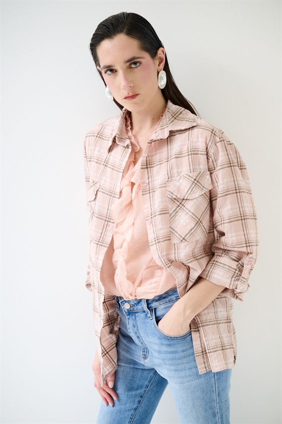 CAMICIA A QUADRI CON TASCHE E SPACCHI ROSA