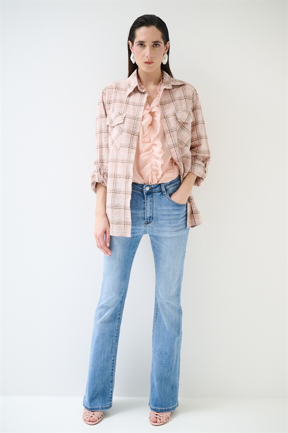 CAMICIA A QUADRI CON TASCHE E SPACCHI ROSA