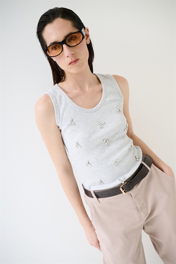 CANOTTA A COSTINE CON CASTONI GRIGIO CHIARO