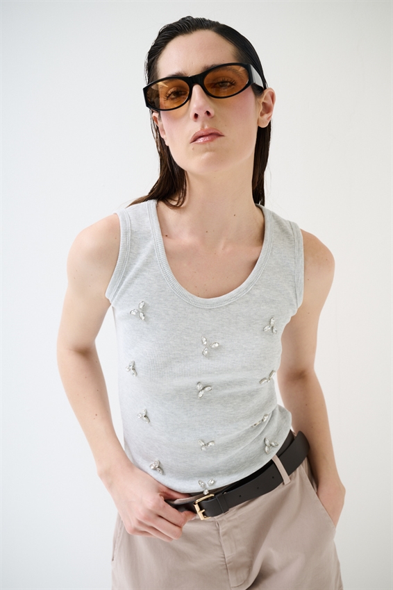 CANOTTA A COSTINE CON CASTONI GRIGIO CHIARO