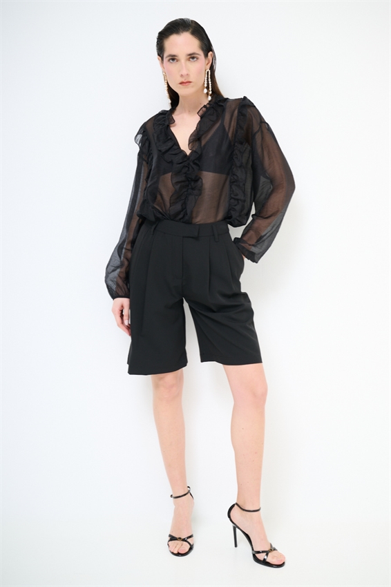 BLUSA CON DOPPIA ROUCHES NERO