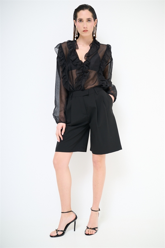 BLUSA CON DOPPIA ROUCHES NERO