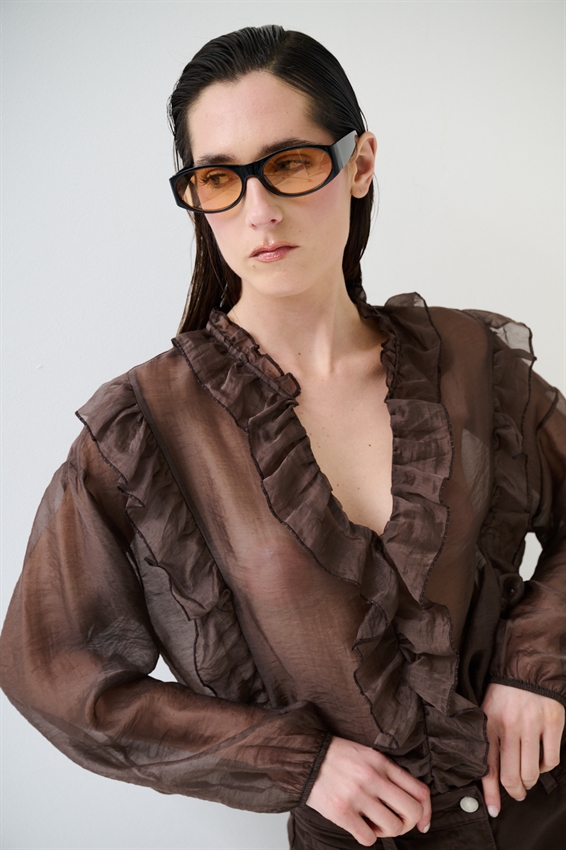 BLUSA CON DOPPIA ROUCHES MORO