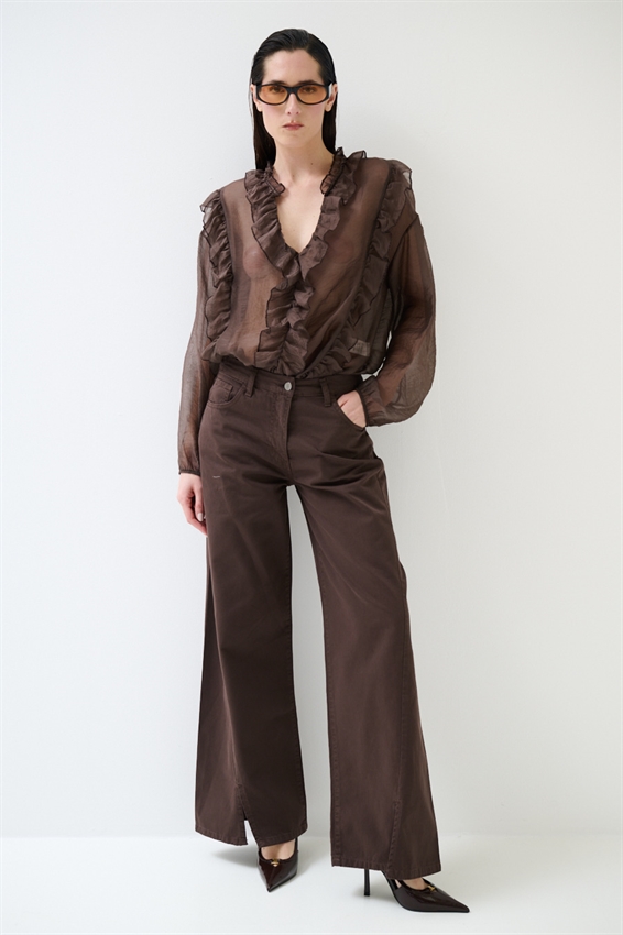 BLUSA CON DOPPIA ROUCHES MORO