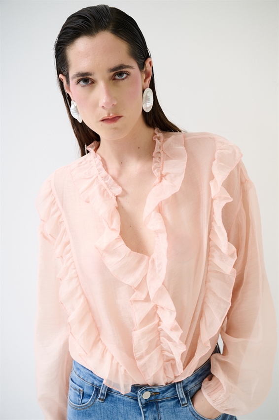BLUSA CON DOPPIA ROUCHES ROSA