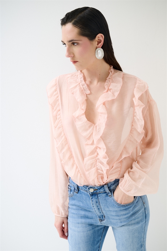 BLUSA CON DOPPIA ROUCHES ROSA