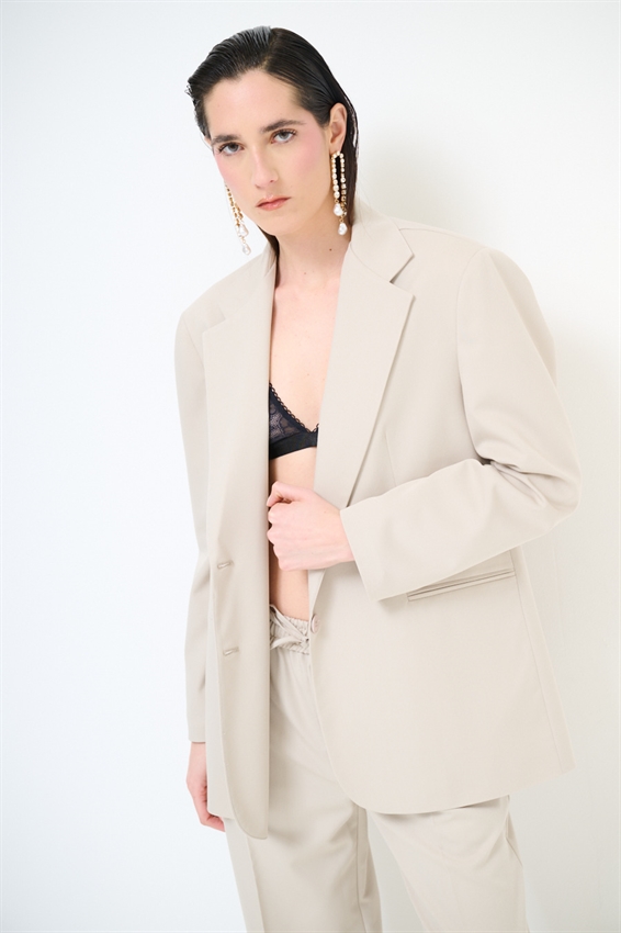 GIACCA OVER CON TASCHE A FILETTO BEIGE