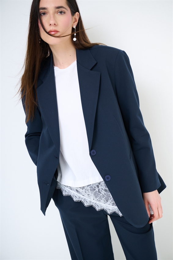 GIACCA OVER CON TASCHE A FILETTO BLU