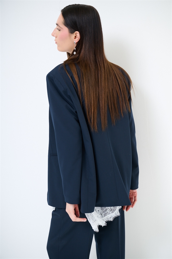 GIACCA OVER CON TASCHE A FILETTO BLU