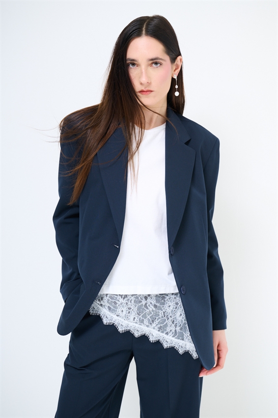 GIACCA OVER CON TASCHE A FILETTO BLU