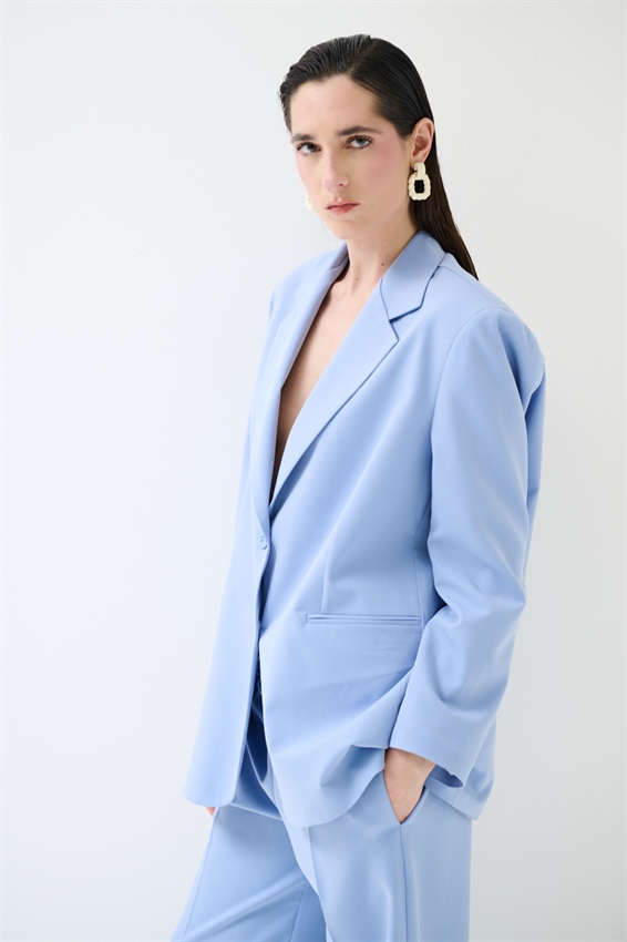 GIACCA OVER CON TASCHE A FILETTO CELESTE