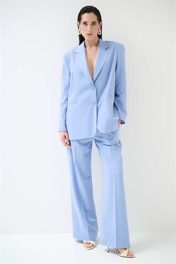 GIACCA OVER CON TASCHE A FILETTO CELESTE