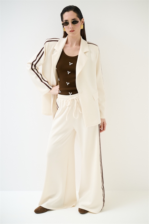 GIACCA MONOPETTO CON BANDE VISCOSA MODAL BURRO/MORO