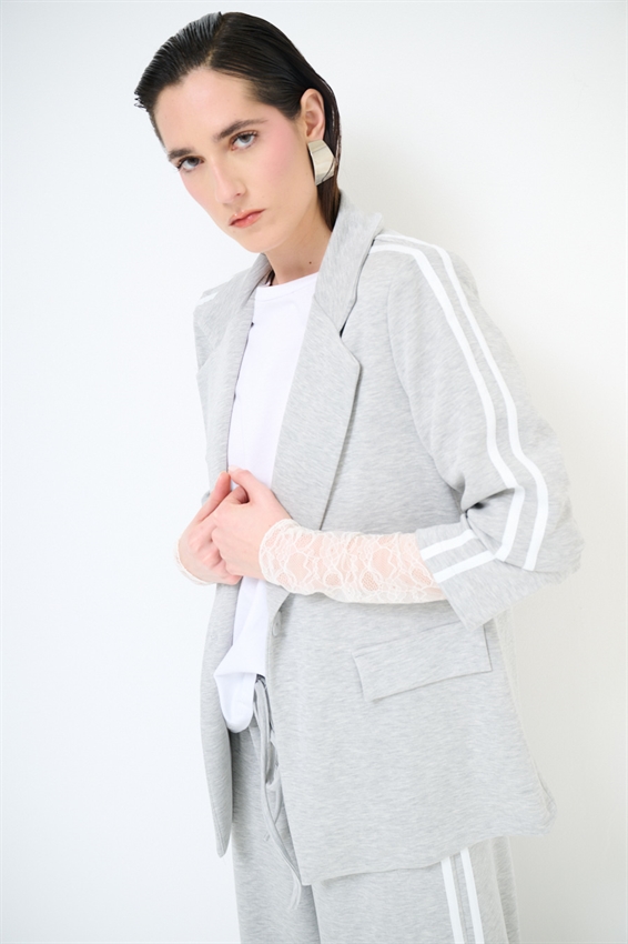 GIACCA MONOPETTO CON BANDE VISCOSA MODAL GRIGIO