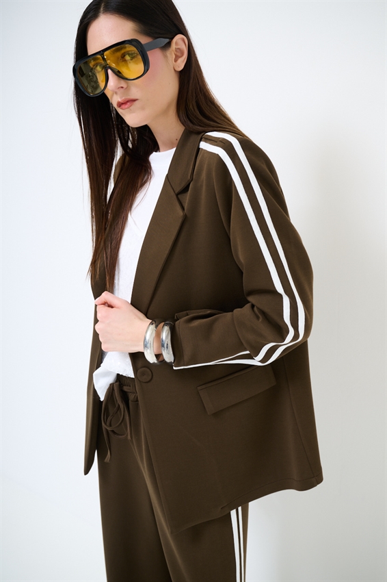 GIACCA MONOPETTO CON BANDE VISCOSA MODAL MORO/PANNA