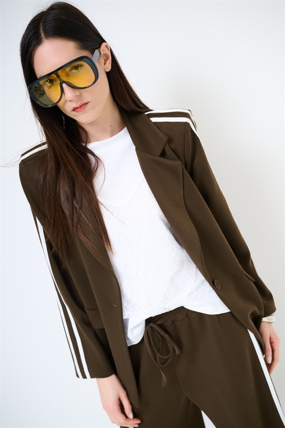 GIACCA MONOPETTO CON BANDE VISCOSA MODAL MORO/PANNA