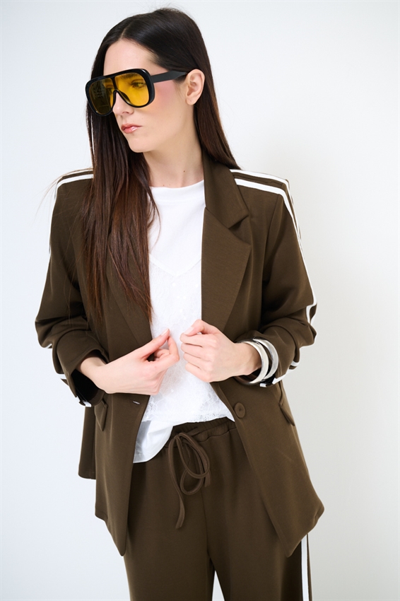 GIACCA MONOPETTO CON BANDE VISCOSA MODAL MORO/PANNA