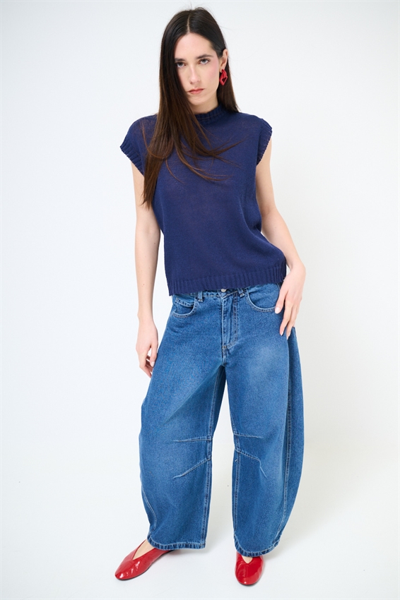 GILET PARICOLLO IN COTONE BLU