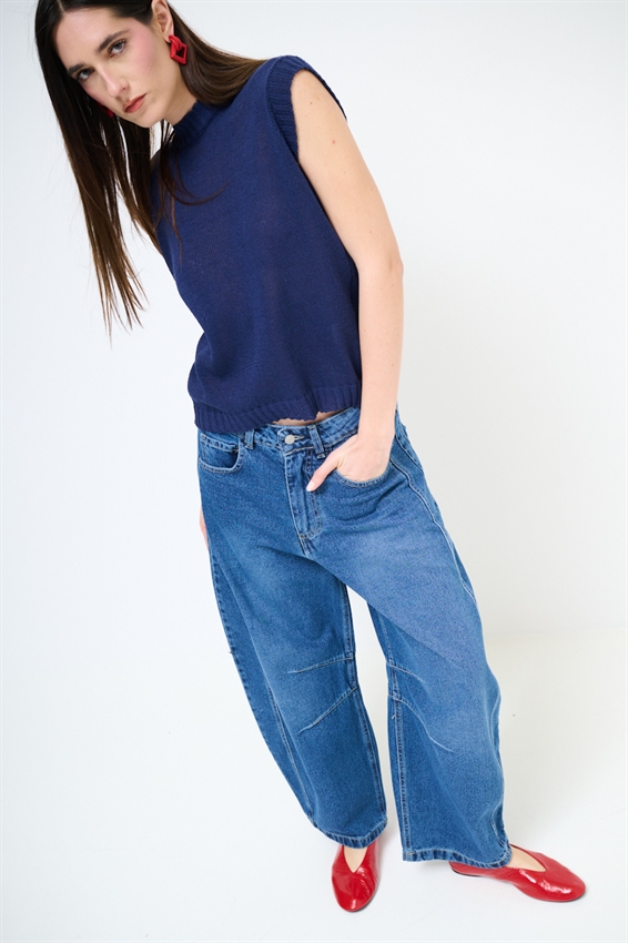 GILET PARICOLLO IN COTONE BLU