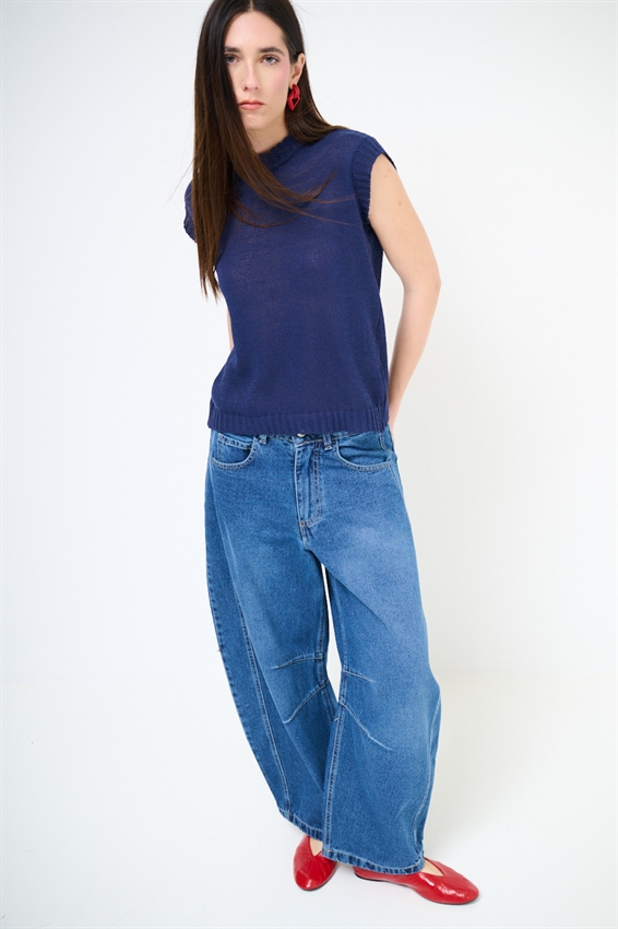 GILET PARICOLLO IN COTONE BLU