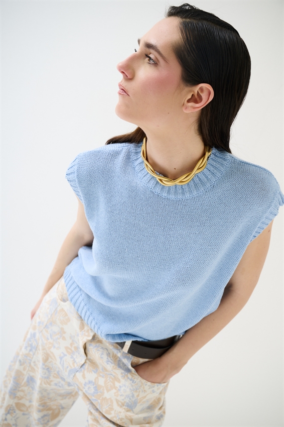 GILET PARICOLLO IN COTONE CELESTE