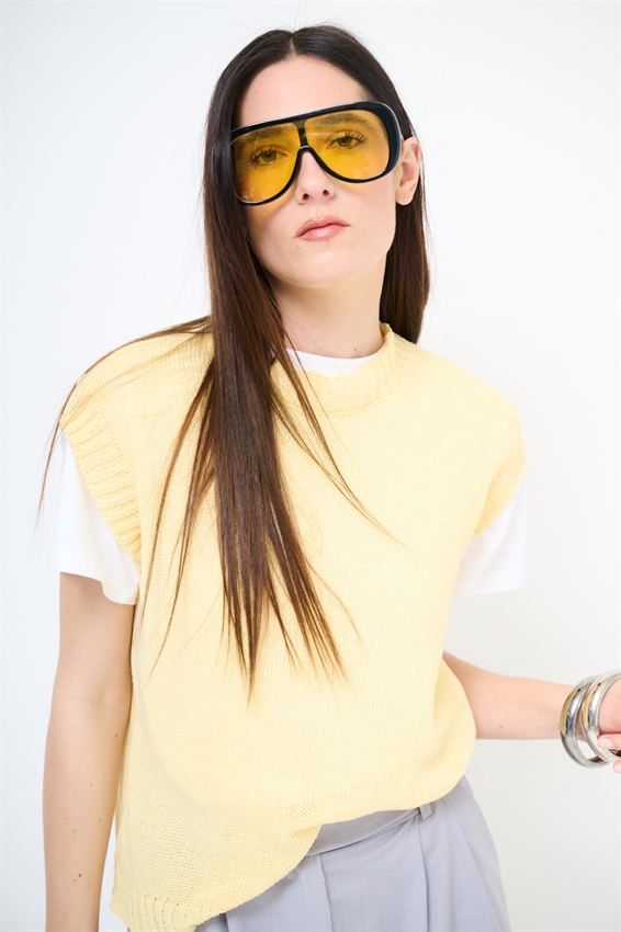 GILET PARICOLLO IN COTONE GIALLO