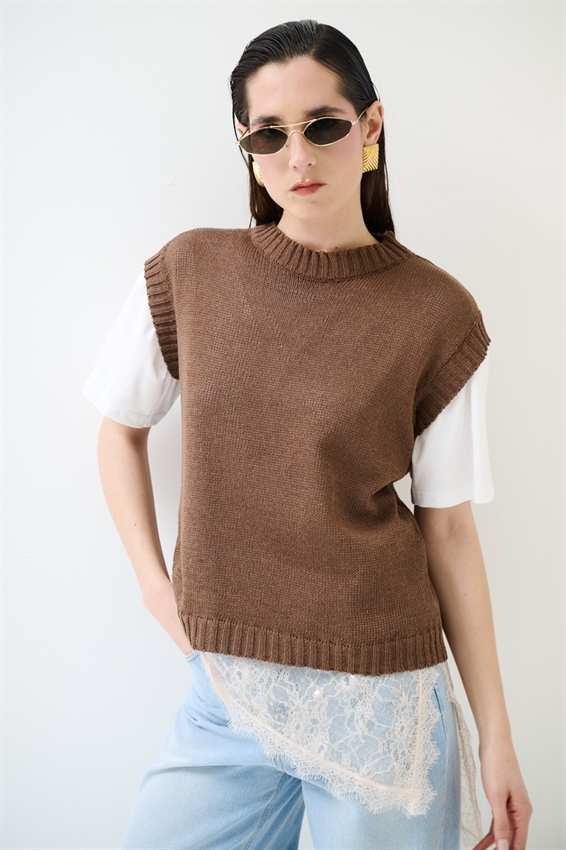 GILET PARICOLLO IN COTONE MOKA