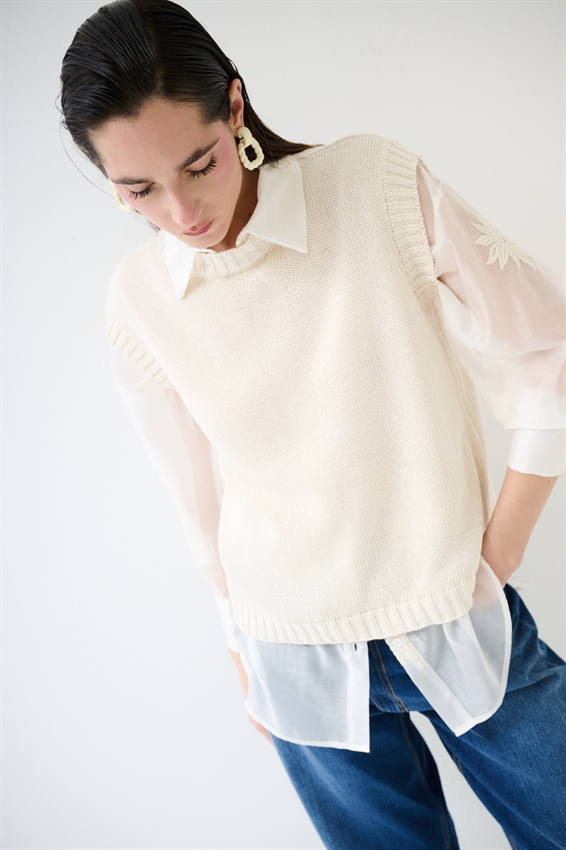 GILET PARICOLLO IN COTONE NATURALE