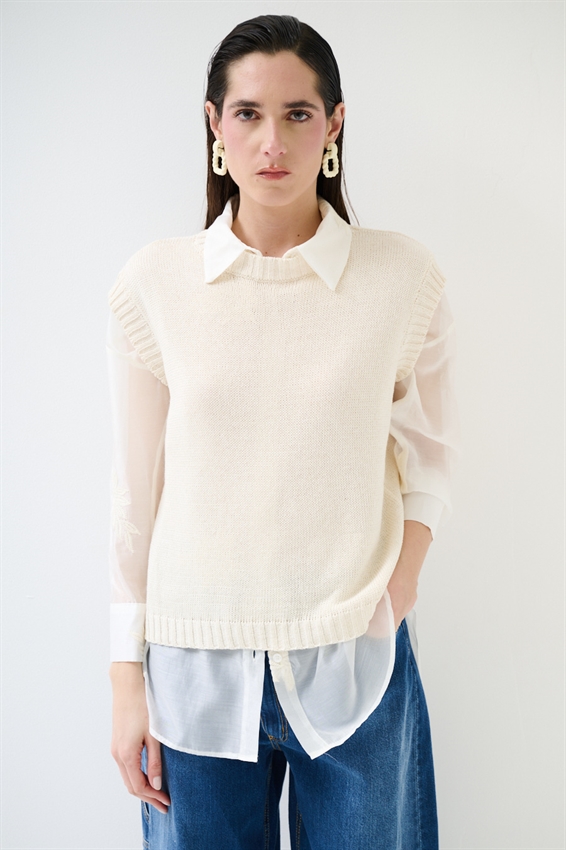 GILET PARICOLLO IN COTONE NATURALE