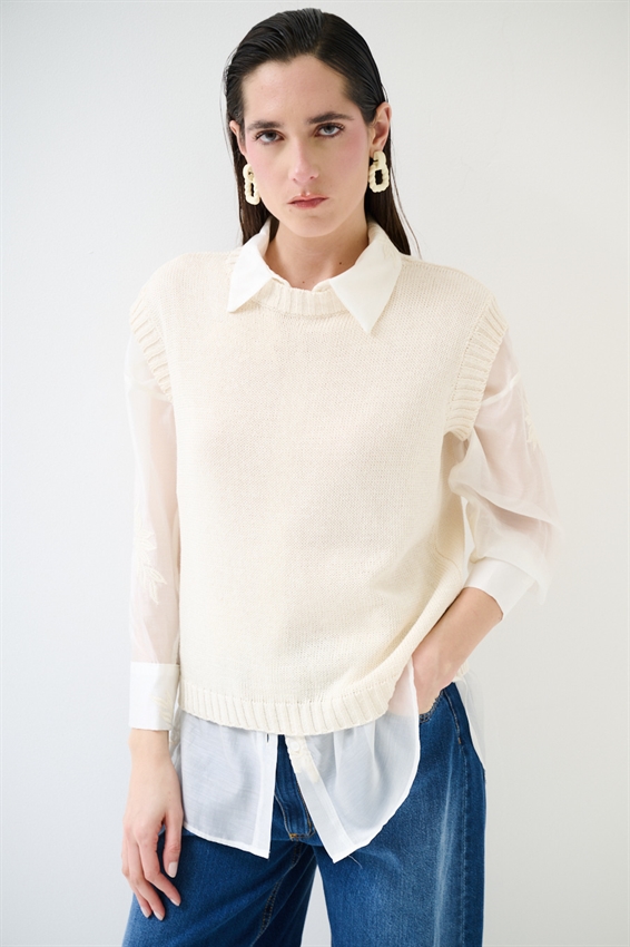 GILET PARICOLLO IN COTONE NATURALE