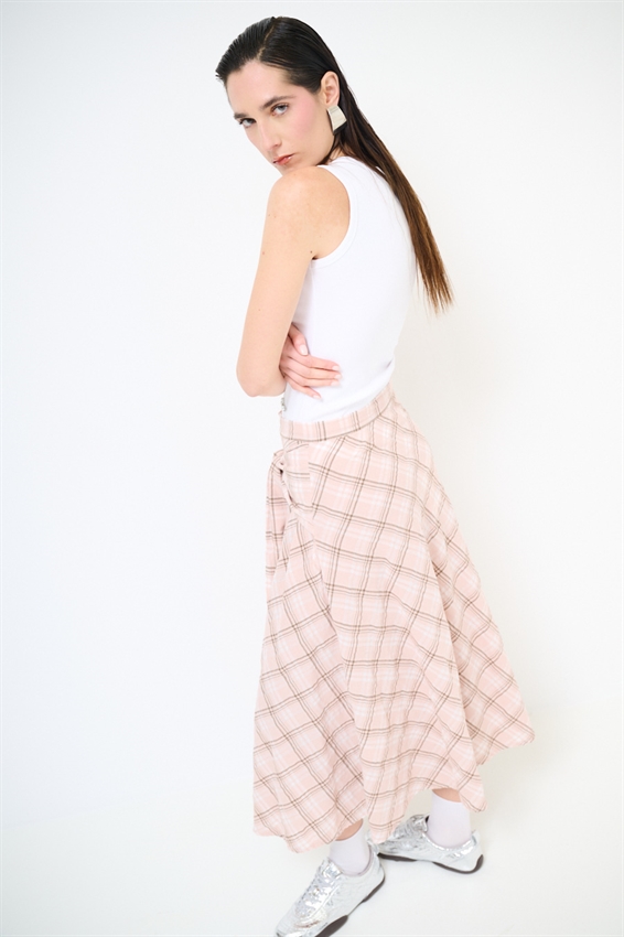 GONNA A QUADRI CON BOTTONI DAVANTI ROSA