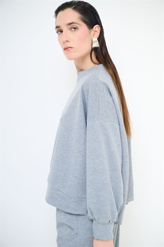 FELPA PARICOLLO OVERSIZE CON SPACCHI IN MODAL GRIGIO