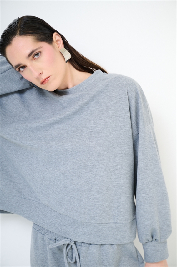 FELPA PARICOLLO OVERSIZE CON SPACCHI IN MODAL GRIGIO