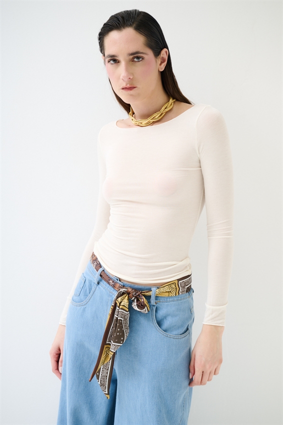 MAGLIA SCOLLO BARCA TAGLIO VIVO MODAL PANNA